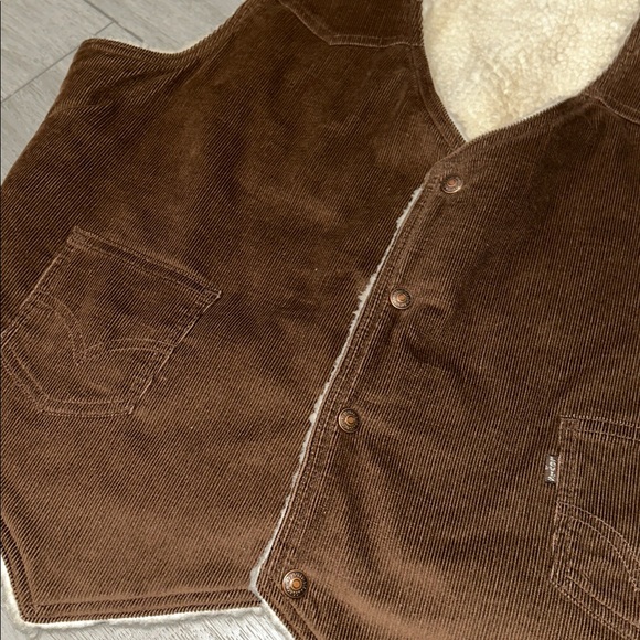 Vintage Levis Brown Corduroy Sherpa Vest Mens Large Snap On  size X-large - Picture 6 of 17